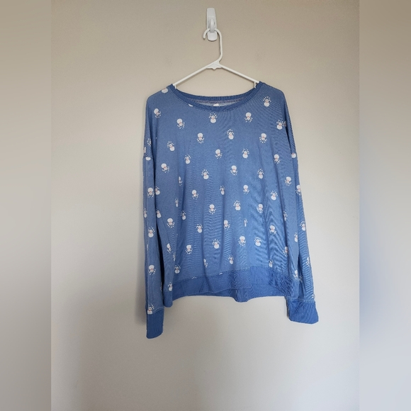 LC Lauren Conrad Snowman 2 Piece Pajamas Set Blue White Soft Jogger Pants XL - Picture 2 of 7